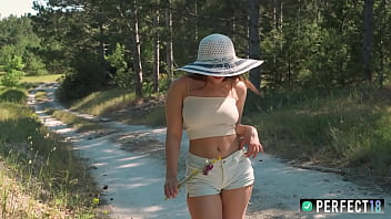 Busty forest nymph pleasures herself by the road natural curves view at perfect18