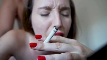 Brunette red lipstick pov blowjob & tight pussy creampie