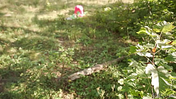 Peeping pervert caught by dominant yoga girl and fucked right in the woods