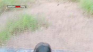 Big load of cum flows out of asian teen pussy onto the ground