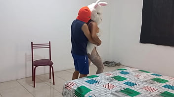 My stepmother's new halloween fantasy she dress up as a sexy bunny and i use her as a sexual object by fucking her like a slut in my bed
