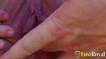 Fat cock bangs her both horny holes outdoor