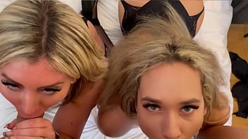 Couple exchange foursome with two huge cocks and a very horny blonde willing to swallow cocks