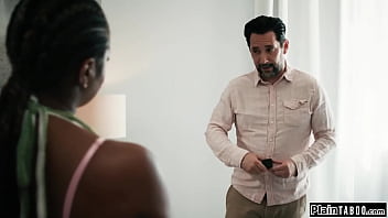 Stepdad caught a glimpse of his ebony stepdaughter destiny mira nude on the catches him with a camera in her room and makes him lick her