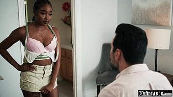 Stepdad caught a glimpse of his ebony stepdaughter destiny mira nude on the catches him with a camera in her room and makes him lick her