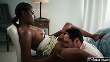 Stepdad caught a glimpse of his ebony stepdaughter destiny mira nude on the catches him with a camera in her room and makes him lick her