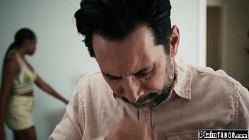 Stepdad caught a glimpse of his ebony stepdaughter destiny mira nude on the catches him with a camera in her room and makes him lick her