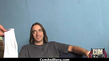 Ebony babe sucks group of white guys 18