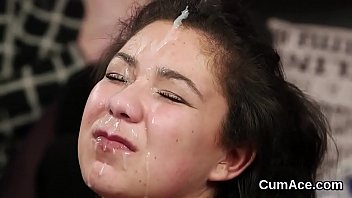 Peculiar beauty gets jizz load on her face swallowing all the ejaculate