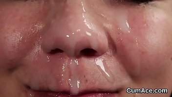 Peculiar beauty gets jizz load on her face swallowing all the ejaculate