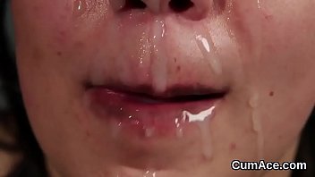 Peculiar beauty gets jizz load on her face swallowing all the ejaculate