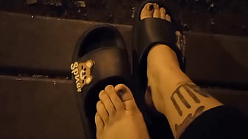 Night walk in sandals