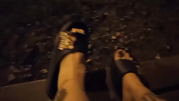 Night walk in sandals