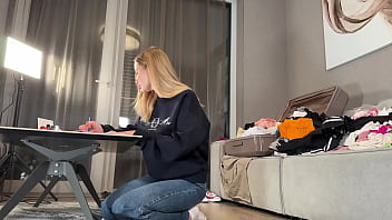 Sexy big boobs girl does a try on haul for halloween but amateur porn director wants a ruined orgasm