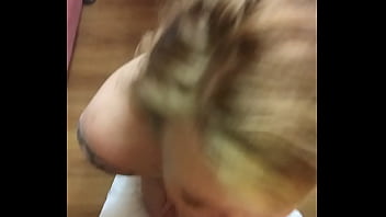 Blonde babe sucks cock