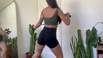 Inked girl rubber band workout warm up strength sfw yoga fitness