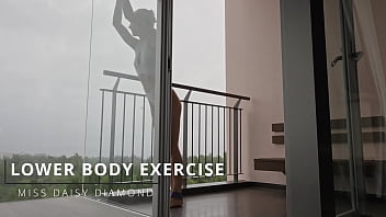Sfw rainy lowerbody workout on balcony
