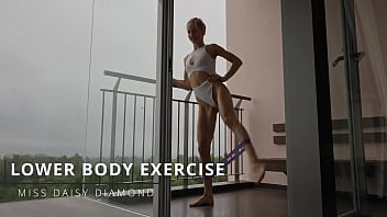 Sfw rainy lowerbody workout on balcony