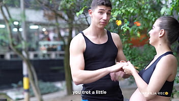 Pregnant slut meets two guys and suggests a threesome double load of cum