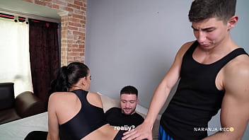 Pregnant slut meets two guys and suggests a threesome double load of cum