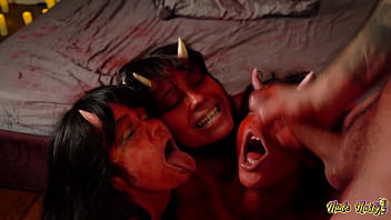 Three feral demon whores are hungry for man meat & cum