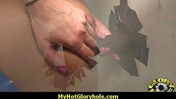 I sneak black bj as i fuck husband thrue gloryhole 10