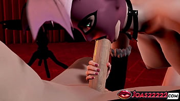 3d halloween morrigan’s handjob service and gloryhole mouth fuck with cum in mouth
