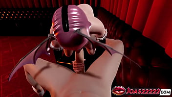 3d halloween morrigan’s handjob service and gloryhole mouth fuck with cum in mouth
