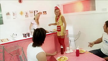 Milf waitresses diana gold and eva mercedes in ffmm foodie foursome