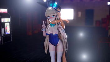 Toki faints with a double peace sign until he climaxes with a piston bunny version