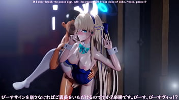 Toki faints with a double peace sign until he climaxes with a piston bunny version