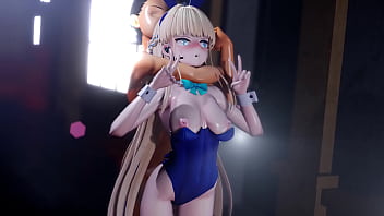 Toki faints with a double peace sign until he climaxes with a piston bunny version