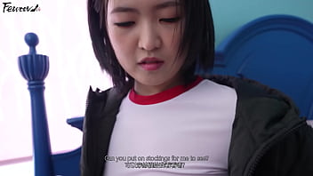 Korea busty girlfriend role playing in black stockings