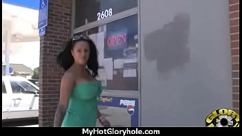 Ebony hottie milking cocks in the gloryhole 20