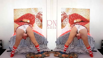 Girl with sexy school uniform is dancing with panties striptease with big iguana toy double regina