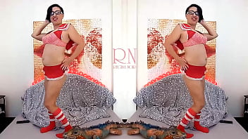 Girl with sexy school uniform is dancing with panties striptease with big iguana toy double regina