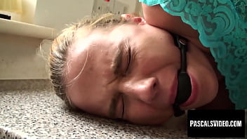 Tied up babe experiences intense pleasure with gag