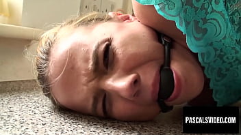 Tied up babe experiences intense pleasure with gag