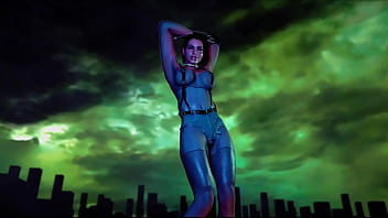 Fit slut jill valentine in revealing clothe shakes his ass in color show