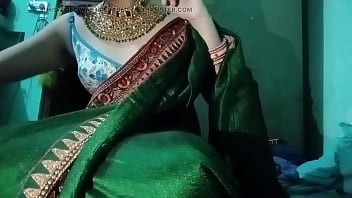 Indian Trans Woman Gaurisissy Pressing His Boobs So Hard And Enjoying In Green Saree thumbnail