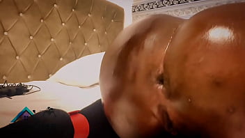 Submissive anal slut in red fishnet chained down and punished with anal fingering and good fuck