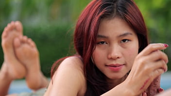 Ruined orgasm handjob by the pool