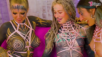 3 inked girls wrecked by 2 guys in hardcore orgy