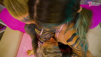 3 inked girls wrecked by 2 guys in hardcore orgy