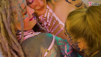 3 inked girls wrecked by 2 guys in hardcore orgy