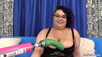 Chubby hottie simone de boudoir bends over for the machine