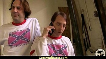 Black slut used for blowjobs by a group of white men 17