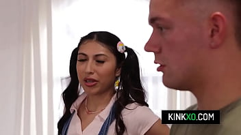 Horny stud has foursome with hot teen besties after the art class