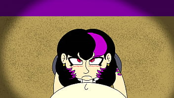 Gothic gal gives head to lucky nerd