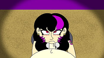 Gothic gal gives head to lucky nerd